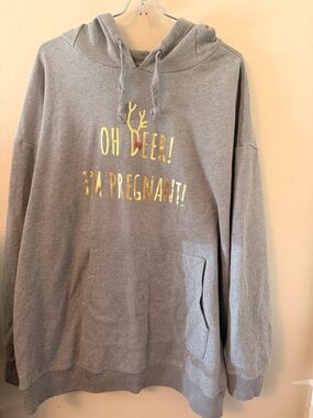 Motherhood Gray Hoodie with Gold Foil 'Oh Deer! I'm Pregnant!'